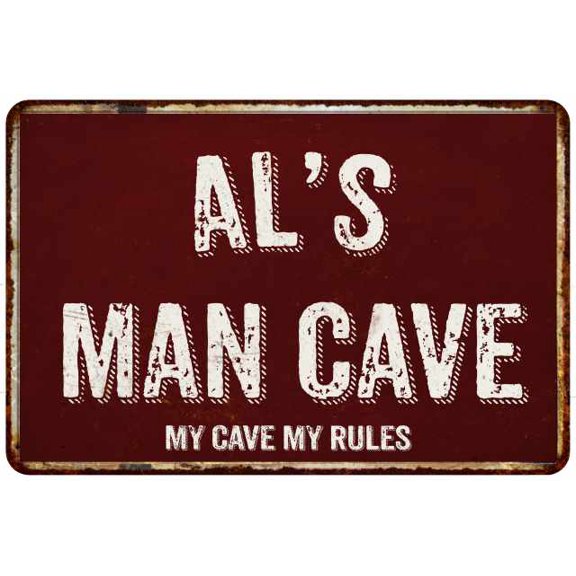 AL'S Man Cave Red Grunge Sign 8 x 12 High Gloss Metal Sign 208120003002
