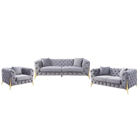 Contemporary Gray Velvet Sofa + Loveseat + Chair by Acme Jelanea LV01406-3pcs