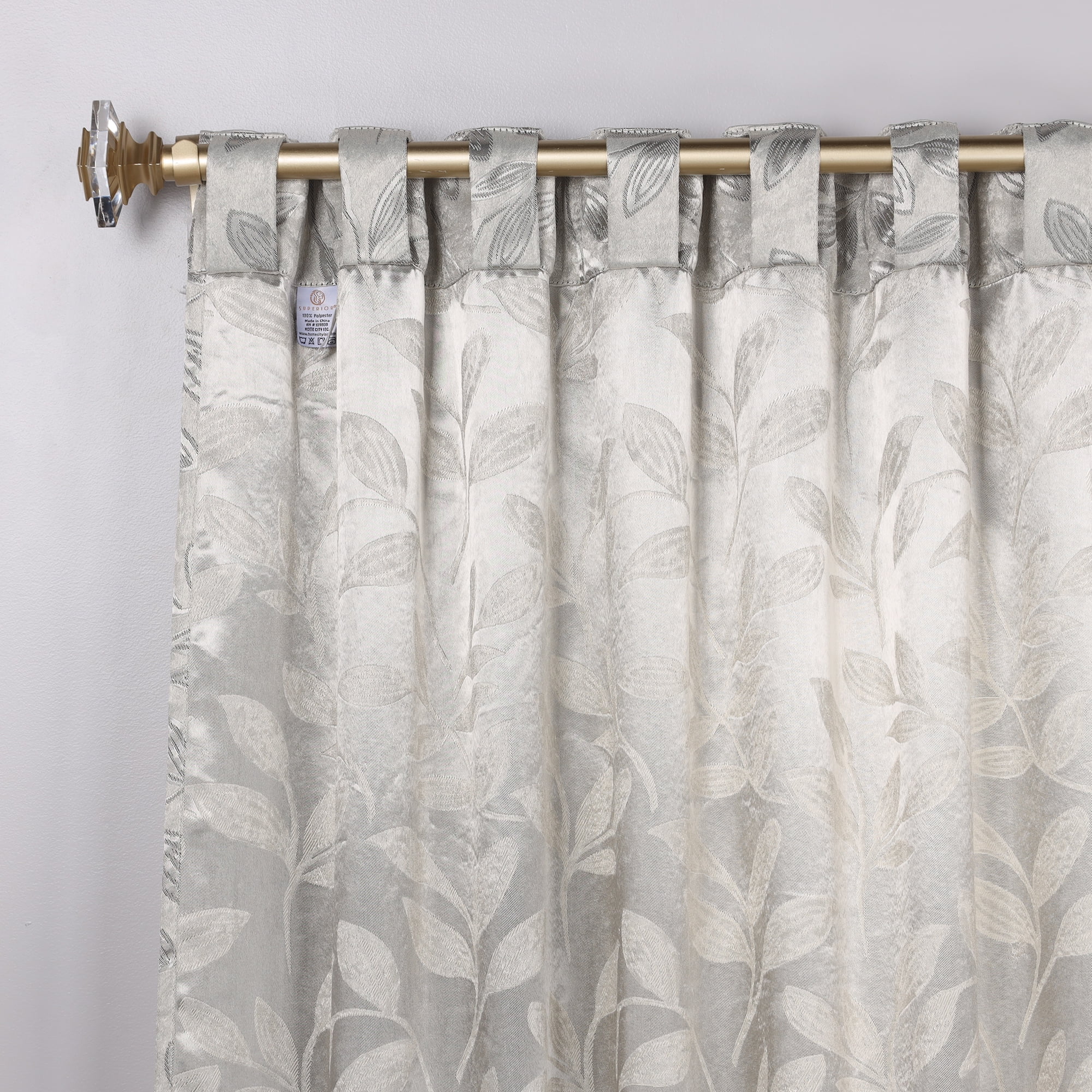Superior Blackout Leaves Back Tab Curtains Set of 2, Light Filtering Curtain Panel Set, Ivory, 52"W x 63"L