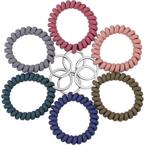 Jinswick 6Pcs Coil Wrist Coil Stretch Wristband Flexible Coil Elastic Stretchable Bracelet Key Ring Key Chain Key Hook Key Holder for Gym Pool ID Badge and Outdoor Sports