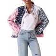 thumbnail image 3 of Women'S Cropped Quilted Jacket Cardigan Floral Printed Long Sleeve Open Front Short Coats Powder Blue M, 3 of 9