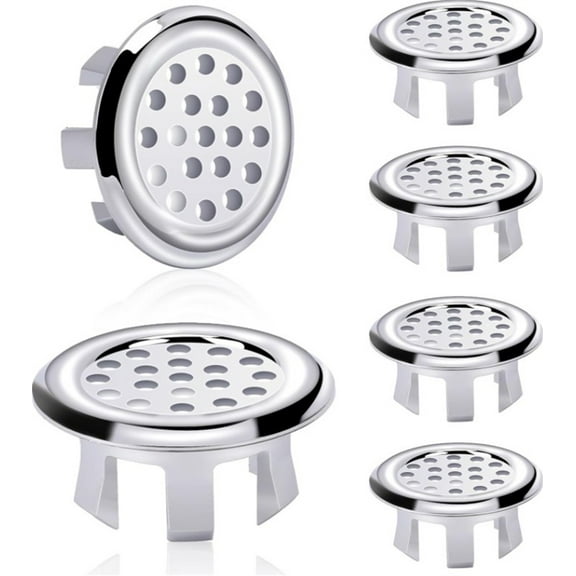 Sink Overflow Rings 6 Pack,Grocery Overflow Drain Covers,Plastic Mesh Hole Trim Rings,Kitchen Basin Trim Replacement Round Caps,Insert in Hole Sink Hole Covers