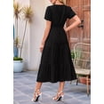 thumbnail image 4 of Womens Summer Casual Midi Maxi Dresses Light-Weight Short Sleeve V Neck Elastic Waist Boho Beach Dress Pockets, 4 of 6
