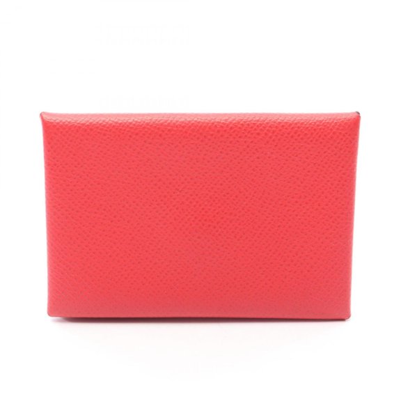 Pre-Owned Hermes Calvi Rouge Casaque Wallet - Coin Purse Veau Epsom Leather Women's Red