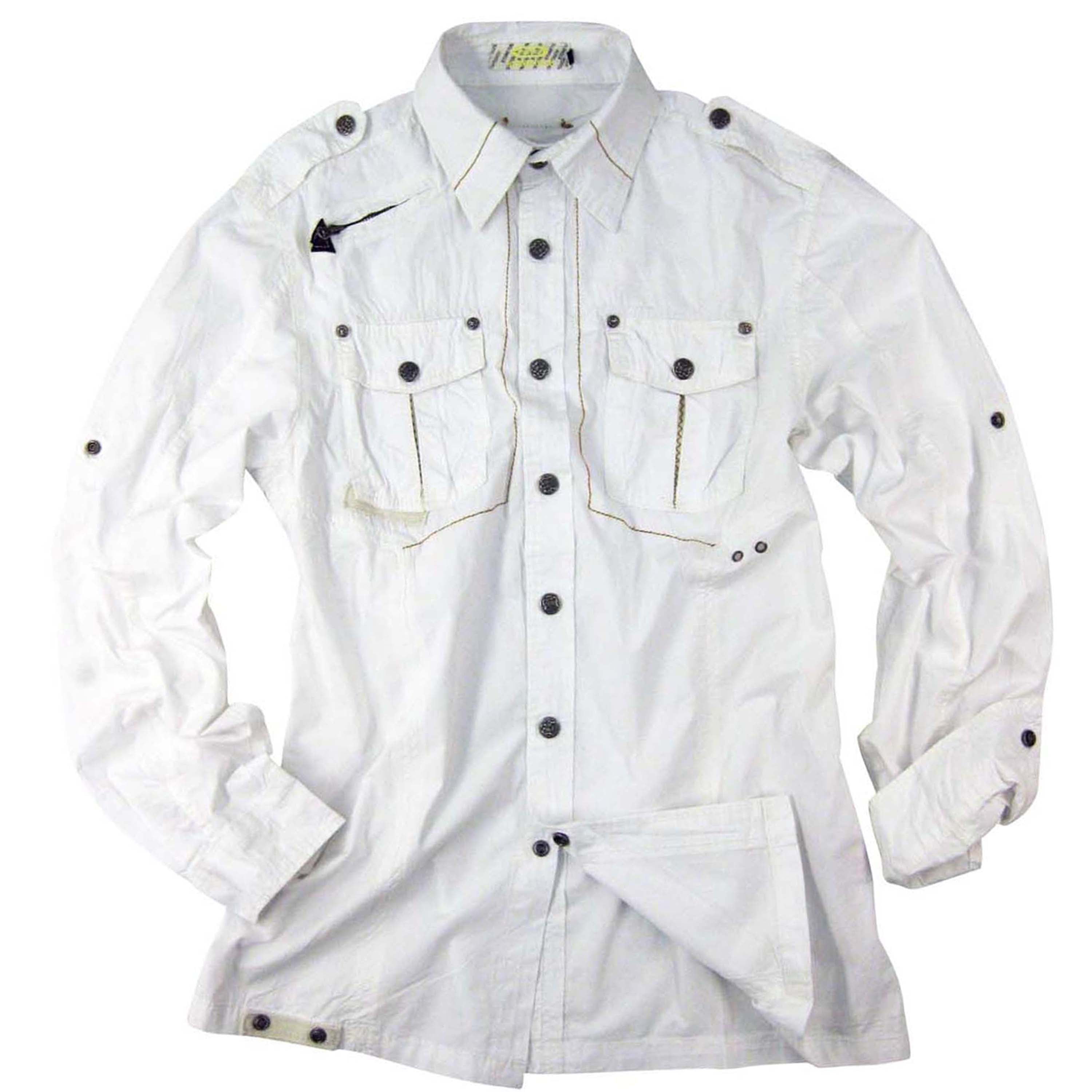 Men's MilitaryStyle Long Sleeve Shirt White Color 8006s