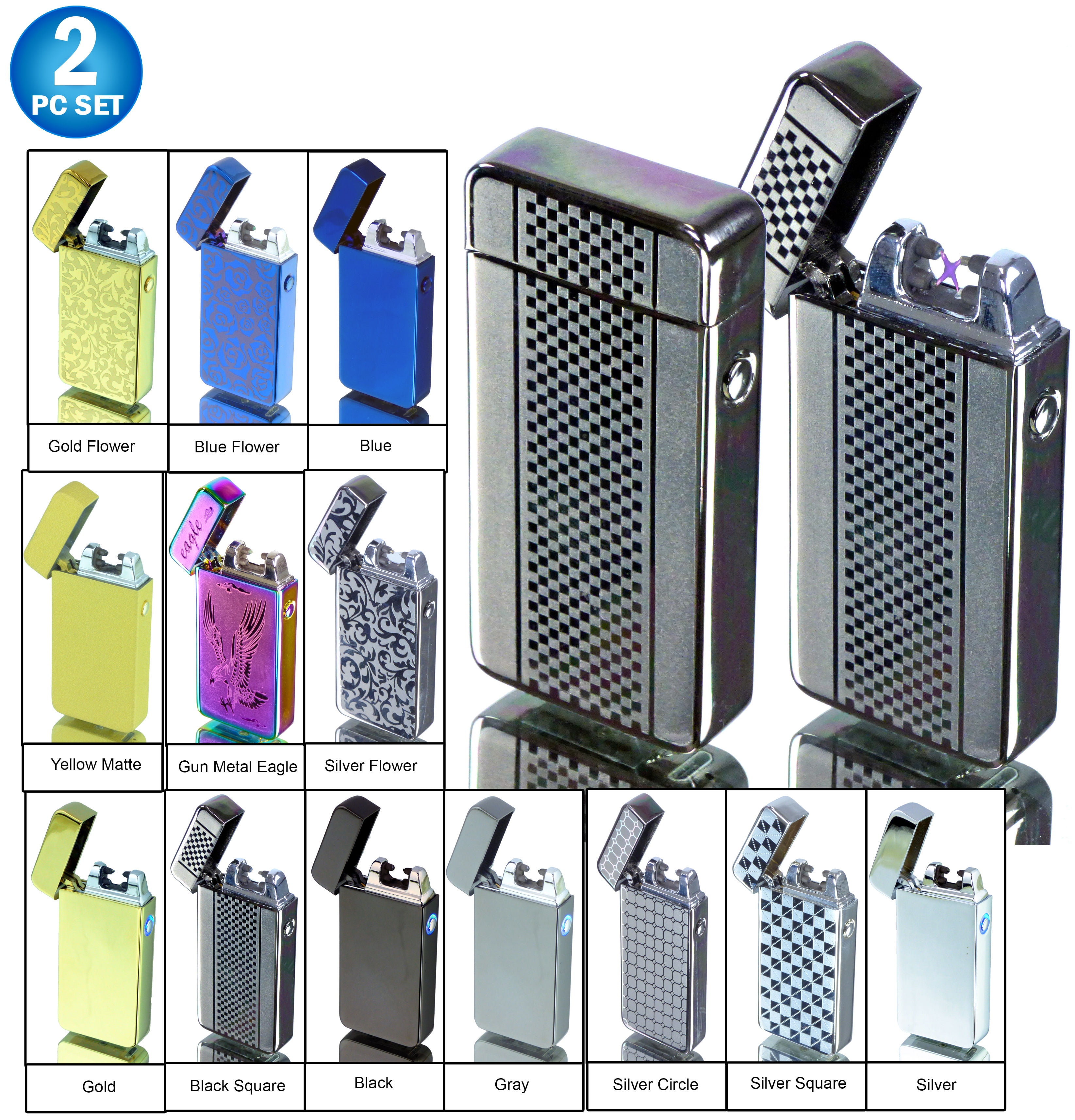 2pc Tac Plasma Lighter Dual Arc Tactical Beam USB Rechargable