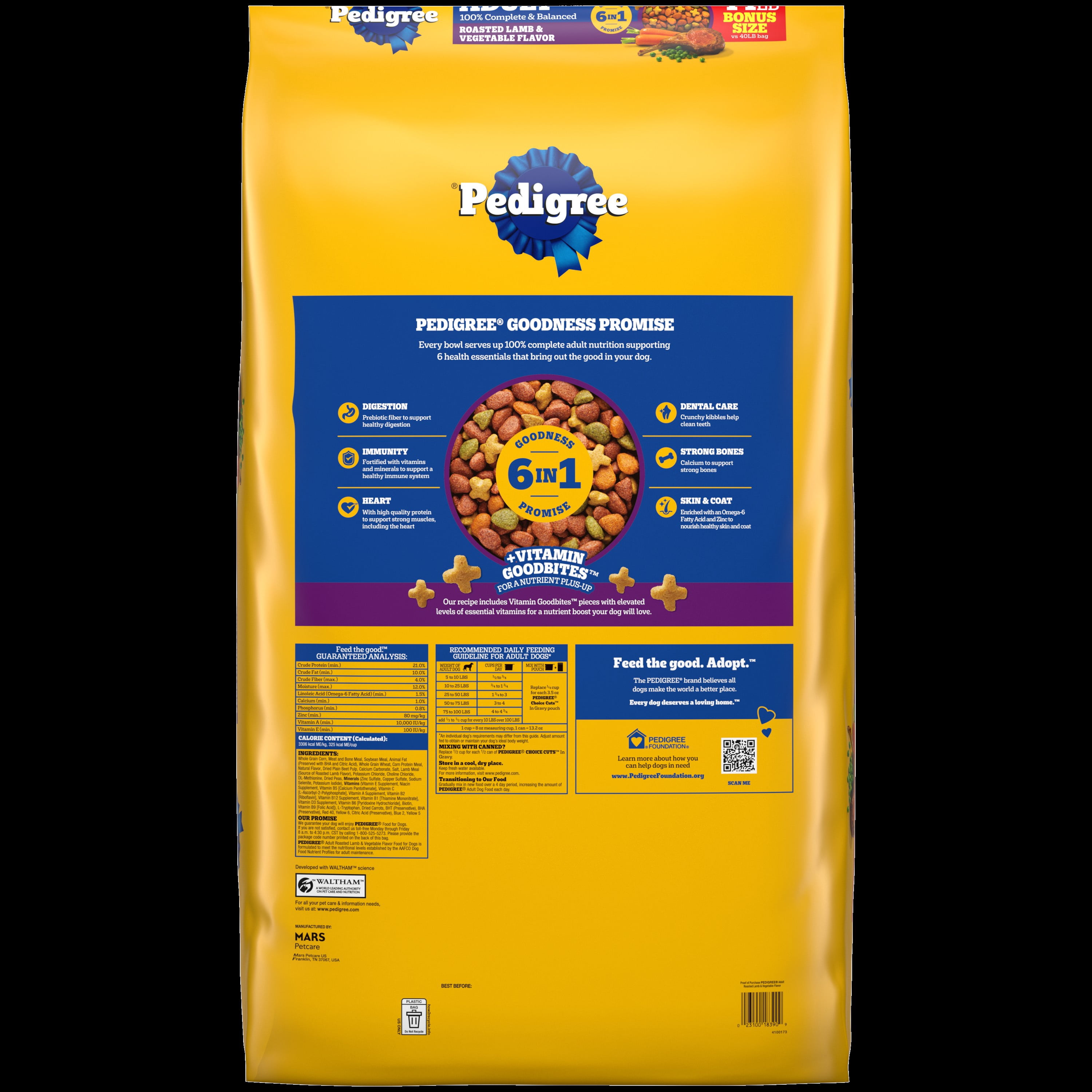 Pedigree Adult Roasted Lamb & Vegetable Flavor 44lbs Bonus Size