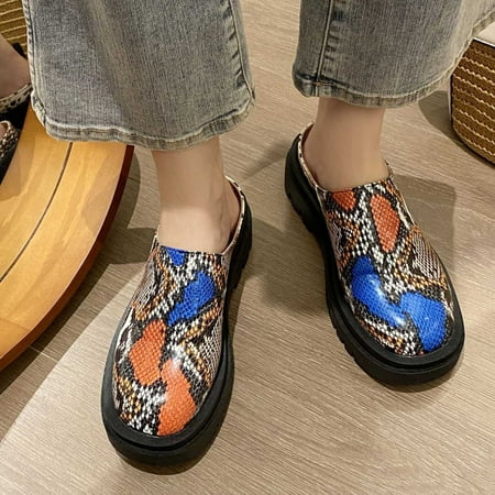 

Aayomet Women Slip on Shoes Casual under 14 Fashion Autumn Women Casual Shoes Round Toe Print Middle Heel Thick Sole Non Slip Blue 7.5