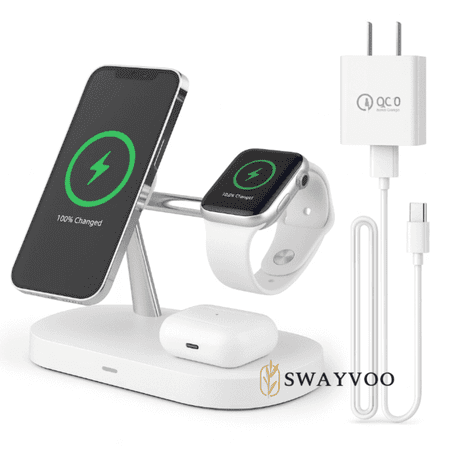 Swayvoo 3-in-1 Charging Station for iPhone & Apple Watch – Wireless Charger for iPhone 16/15/14/13/12/11/X Pro Max, AirPods – Apple Charger & Charging Station for Multiple Devices