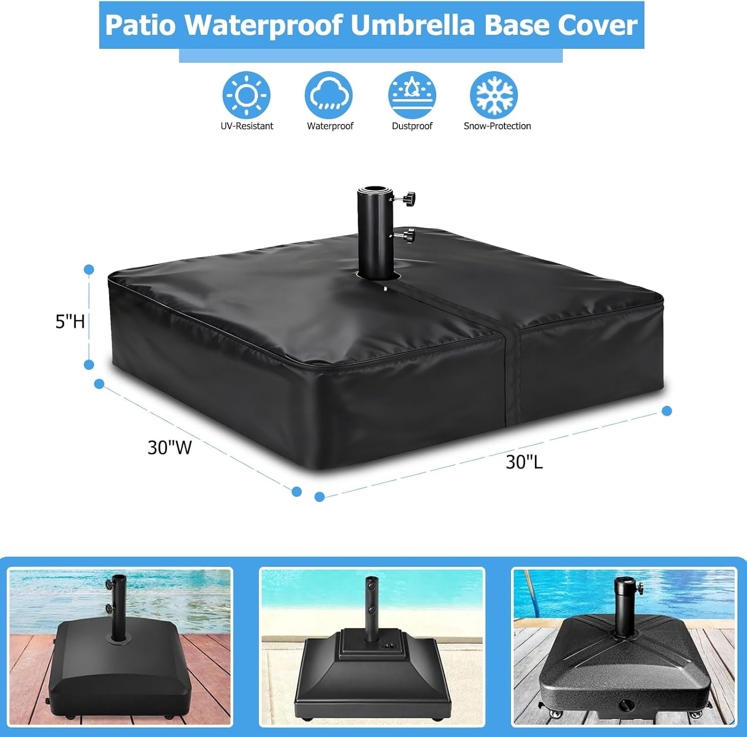 Patio Umbrella Base Cover, Outdoor Heavy Duty Waterproof Anti-UV Square Umbrella Stand Cover, Black