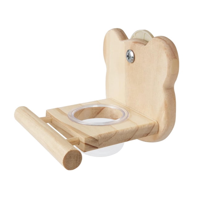 Comedero para pájaros, percha para pájaros con taza de alimentación, práctico soporte de madera para percha. En forma de oso