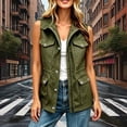 thumbnail image 5 of TEAJOPSUU Women's Utility Cargo Vests Sleeveless Stand Collar Zip Up Multi Pocket Jackets Casual Solid Workwearr Jackets with Flap Pockets Olive Green, 5 of 8