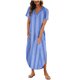 thumbnail image 1 of Vestido de Manga Corta para las Mujeres, Vestido Casual de Cuello en V de Bolsillo de Impresión de Moda Sexy Hecho de Poliéster Ligero para el Verano, Vestido de Verano para las Mujeres, 1 of 5