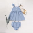 thumbnail image 3 of ZEHJUHAN Baby Girl Outfit Apple Applique Dress & Shorts Set Ruffle Sleeves Summer of School Outdoor Activities Blue，9-12M, 3 of 7