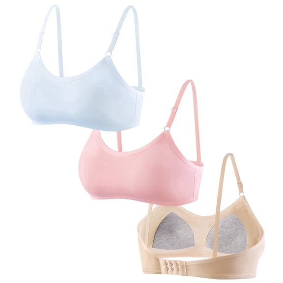 INNERSY Cotton Padded Training Bras for Girls, Adjustable Straps Teen Bras 3 Pack(XL,Bright)