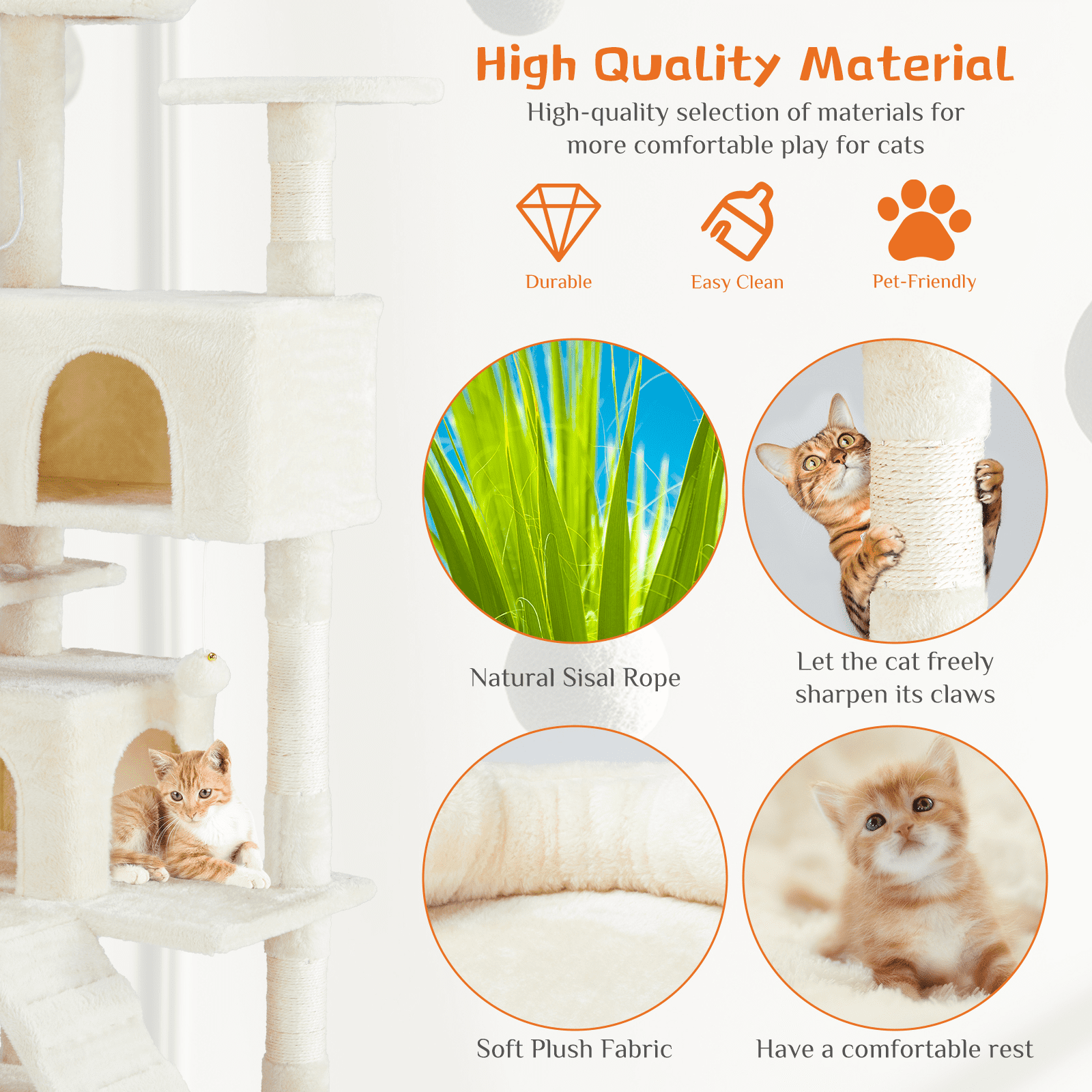 Aukfa Large Cat Tree Cat Tower Condo with Scratching Post for Adult Cats Kittens,Beige