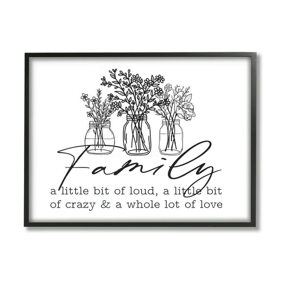 Stupell Industries Heartwarming Family Phrase Botanical Blossoms Bouquets Graphic Art Black Framed Art Print Wall Art, Design by Lettered and Lined