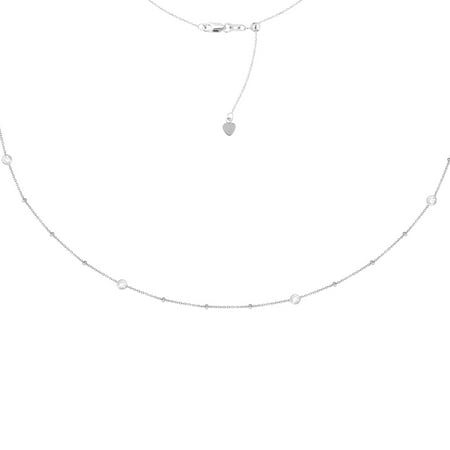 Sterling Silver Cubic Zirconia Bezel Set with Saturn Chain Choker Necklace. Adjustable 10"-16"