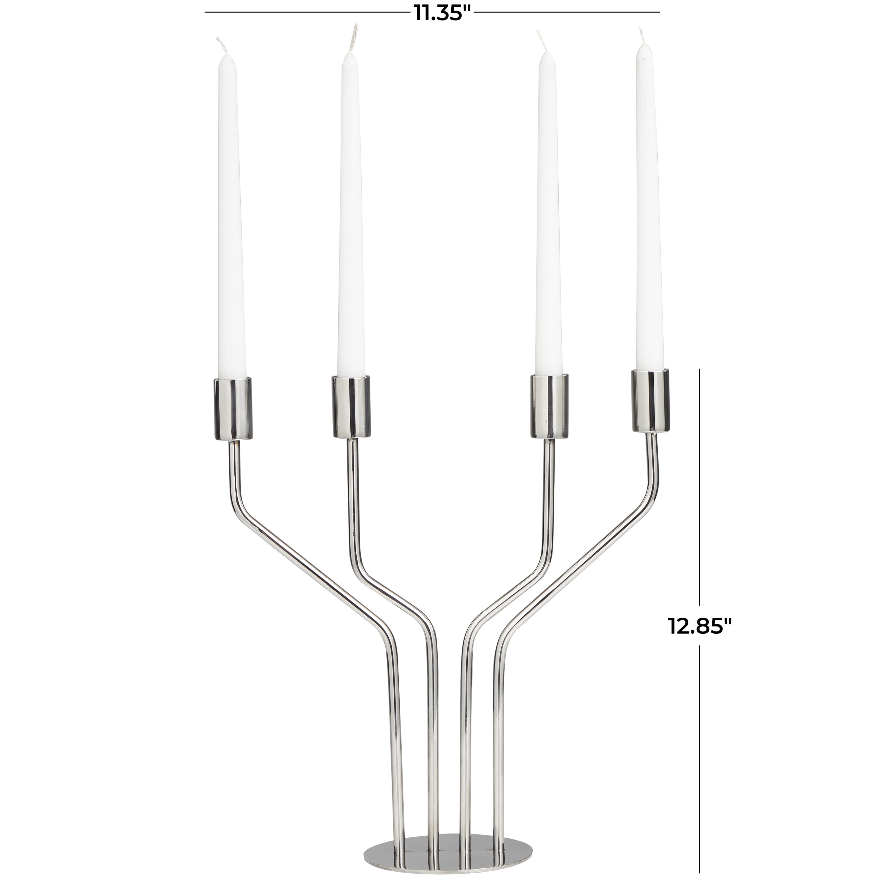 DecMode 4 Holder Silver Stainless Steel Metal Geometric Abstract Angled Candelabra with Round Base