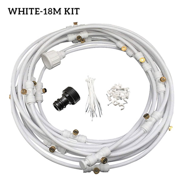 Ounissouiy Sistema de nebulización de invernadero para interior y exterior, jardín, plantas, flores, riego automático, Kit de riego, sistema de anillo de Jardín y Patio Blanco traje de 18m Ounissouiy HA001762-05