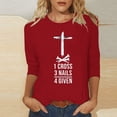 thumbnail image 2 of DDAPJ pyju Christian Easter T-shirts for Women 3/4 Sleeve Plus Size Tops Jesus Cross Print Graphic Tees Religious Faith Shirt Loose Fit Mid-length Pullover Red XXL, 2 of 5