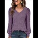 thumbnail image 3 of Blusas de Encaje de Larga para Mujer, Suéteres de Cuello en V A para Otoño 2025, Atuendos Elegantes e Informales de Invierno Púrpura XL, 3 of 8