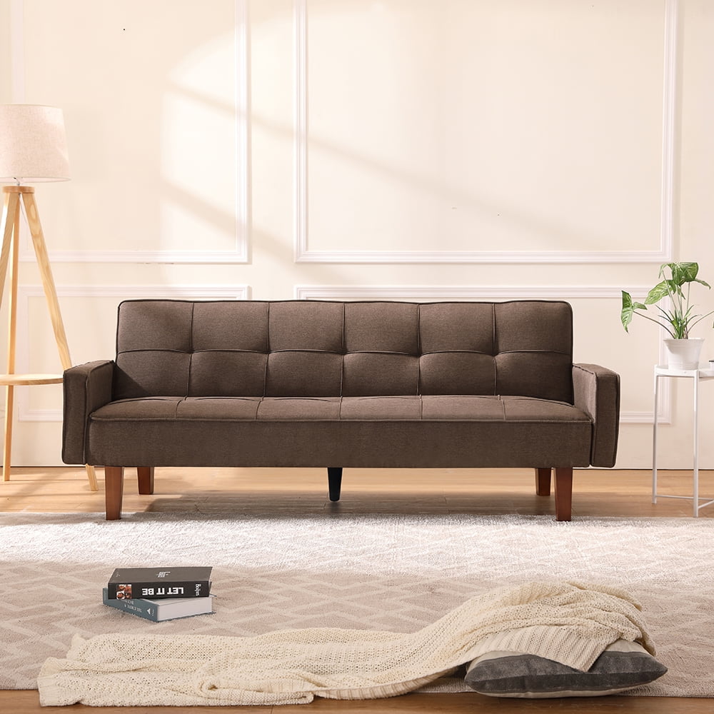 Kepooman 68" Modern Sofa Bed, 4 Seater Sectional Sofa with Wood Leg, Bronze Kepooman 68" Modern Sofa Bed, 4 Seater Sectional Sofa with Wood Leg, Bronze