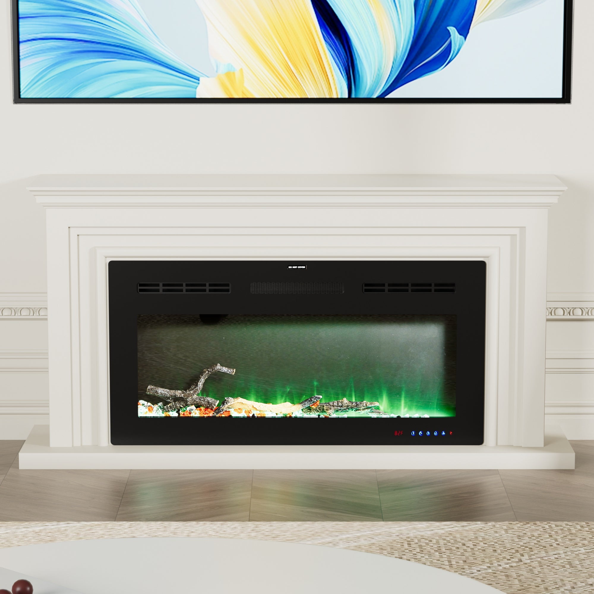 VECELO 39.4 inch Electric Fireplace, Recessed Wall Mounted Electric Fireplace Inserts, Ultra Thin Adjustable Flame Colors & Speed Fireplace, Fireplace with Touch Screen and Remote Control, Black