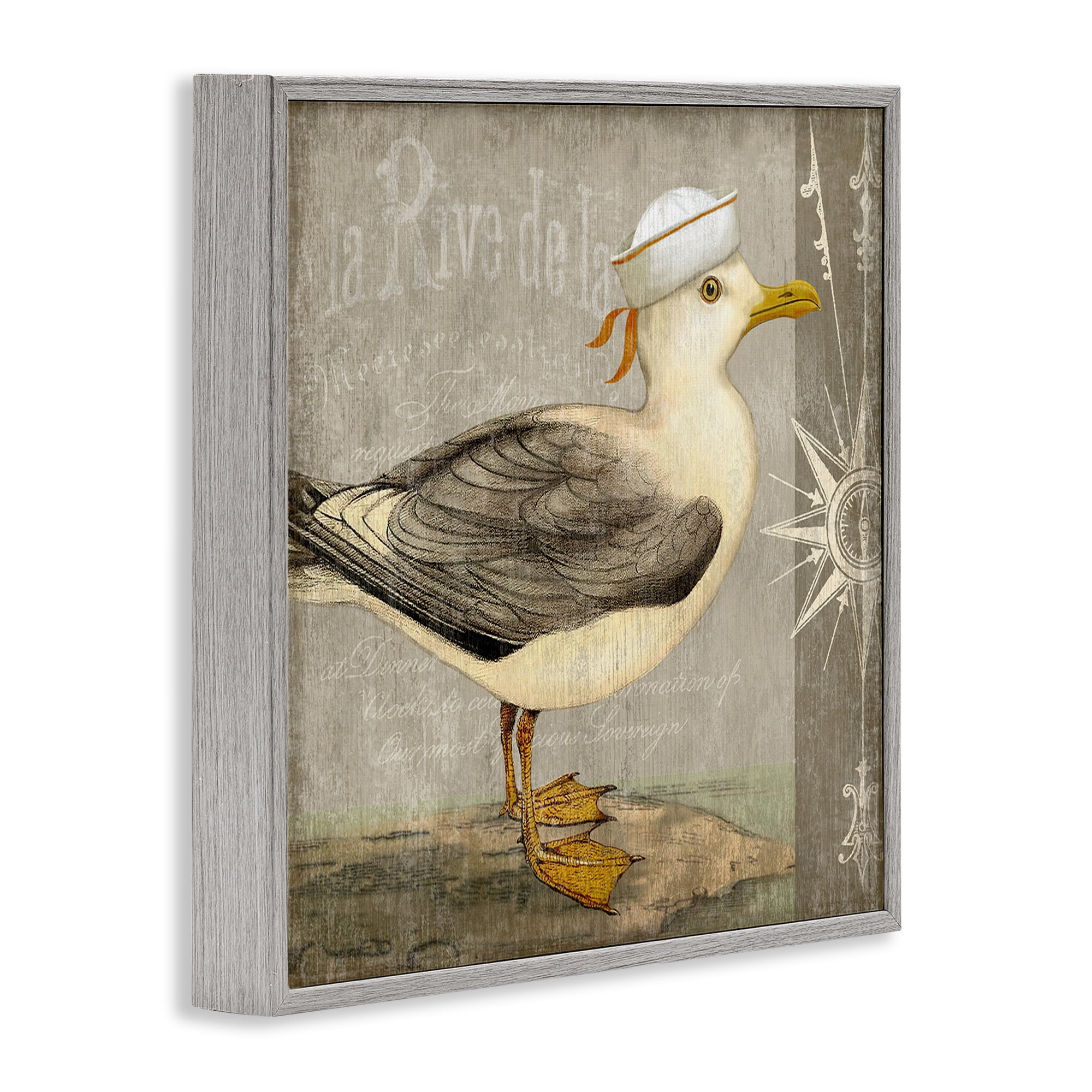 Stupell Industries Rustic Little Seagull Gray Framed Giclee Art, design by Suzanne Nicoll