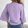 thumbnail image 5 of Vynhevius Womens 3/4 Sleeve Blouses V Neck Button Front Tie Hem Flared Solid Loose Casual Pullover Shirts, 5 of 8