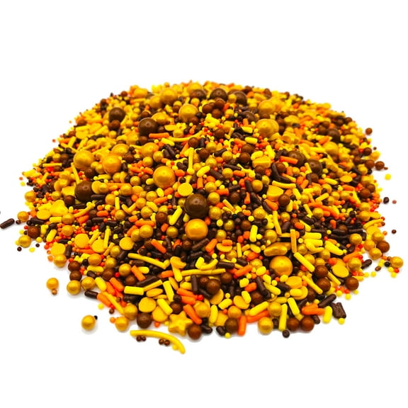 Harvest Season Blend - 4 oz Resealable Bag - Autumn Themed Cake and Ice Cream Sprinkles - Features Red, Gold, and Orange Pearls, Orange, Yellow, and Green Jimmies, Pumpkin Quins and More