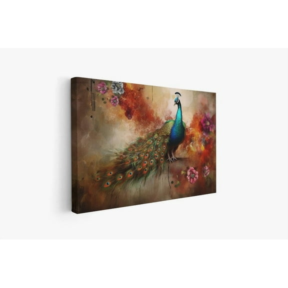 Velto Elegant Peacock Canvas, Vibrant Bird Art, Floral Wall Decor, Exotic Wildlife Artwork, Peacock Lover Gift, Animal Canvas Canvas, 8x10 UNFRAMED