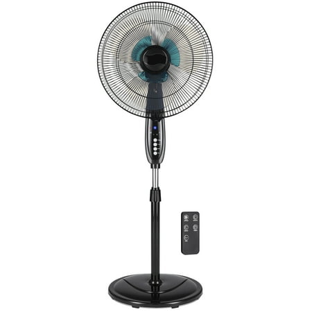 Best Choice Products 16in Adjustable Cooling Oscillating Standing Pedestal Fan w/ 7.5 Hour Timer, Double Blades, Remote Control, 3 Fan Modes, Front/Back Tilt - Black