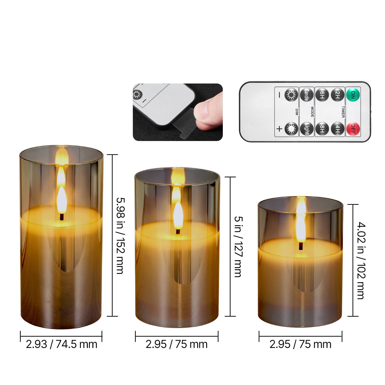 Flameless LED Candles with 10-Key Remote Timer, 2/4/6/8 Hour Timer Flickering Steady Modes, 500-Hour Battery Pillar Candles for Home Decor