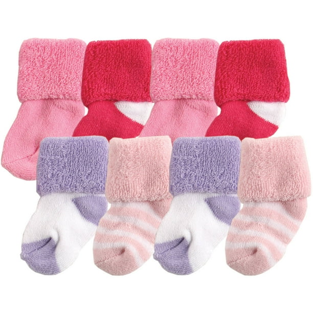 Luvable Friends Newborn Baby Girl Socks in Washbag 4Pack