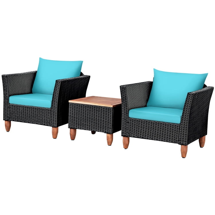 Aimee Lii 3 Pieces Outdoor Patio Rattan Furniture Set with Coffee Table, Modern Patio Furniture, Turquoise