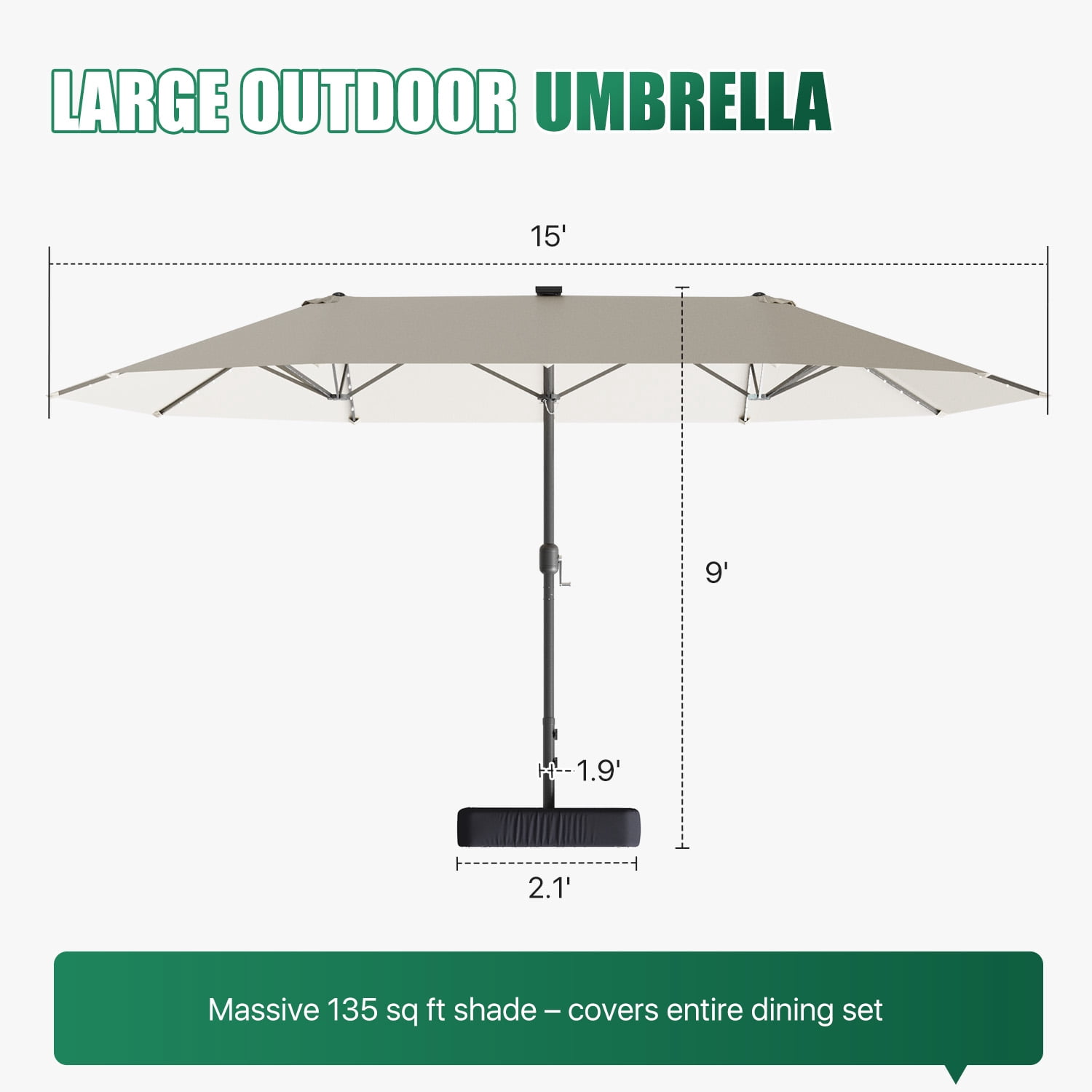 LazySunsets 15ft Patio Umbrella with Base Included, Outdoor Double-Sided Rectangular Umbrella, Beige