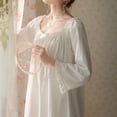 thumbnail image 2 of Defitshape Women's Cotton Victorian Nightgown Vintage Sleep Dress Long Sleeve Pleated Lace Princess Elegant Nightwear Mid-length Ruffle Crew Neck White Medium, 2 of 5