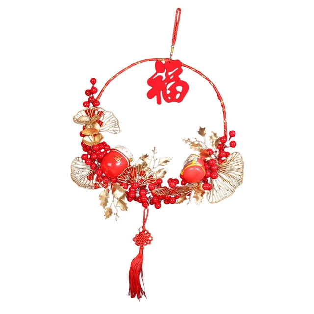serony Décoration de Festival de Printemps, Couronne de Fleurs aux Baies Rouges, Décorations du Nouvel An Chinois 35cm