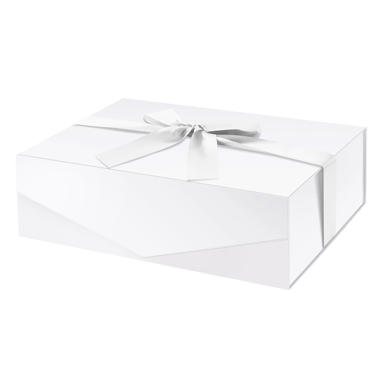 Large Gift Box with Ribbon 13.5x9x4.1 Inches, Christmas White Gift Box