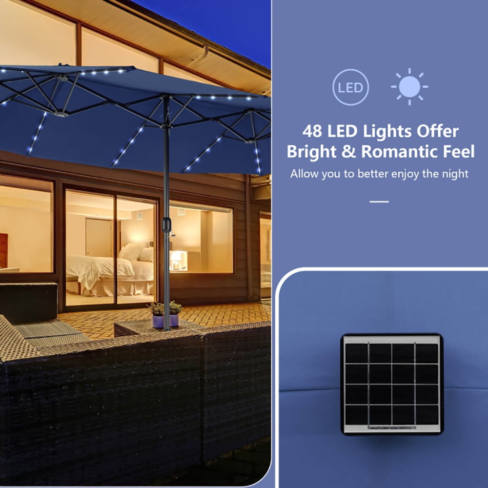 Aimee Lii 15 Feet Double-Sided Patio Umbrella with 48 LED Lights, Sunbrella Umbrella Outdoor Patio, Navy Aimee Lii 15 Feet Double-Sided Patio Umbrella with 48 LED Lights, Sunbrella Umbrella Outdoor Patio, Navy