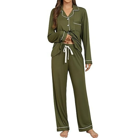 Pajamas For Women Set New Fall Solid Color Women'S Long Sleeve Trousers Casual Home Wear Womens Pjs