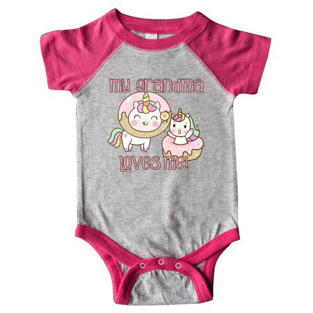 

Inktastic My Grandma Loves Me Unicorns Gift Baby Boy or Baby Girl Bodysuit
