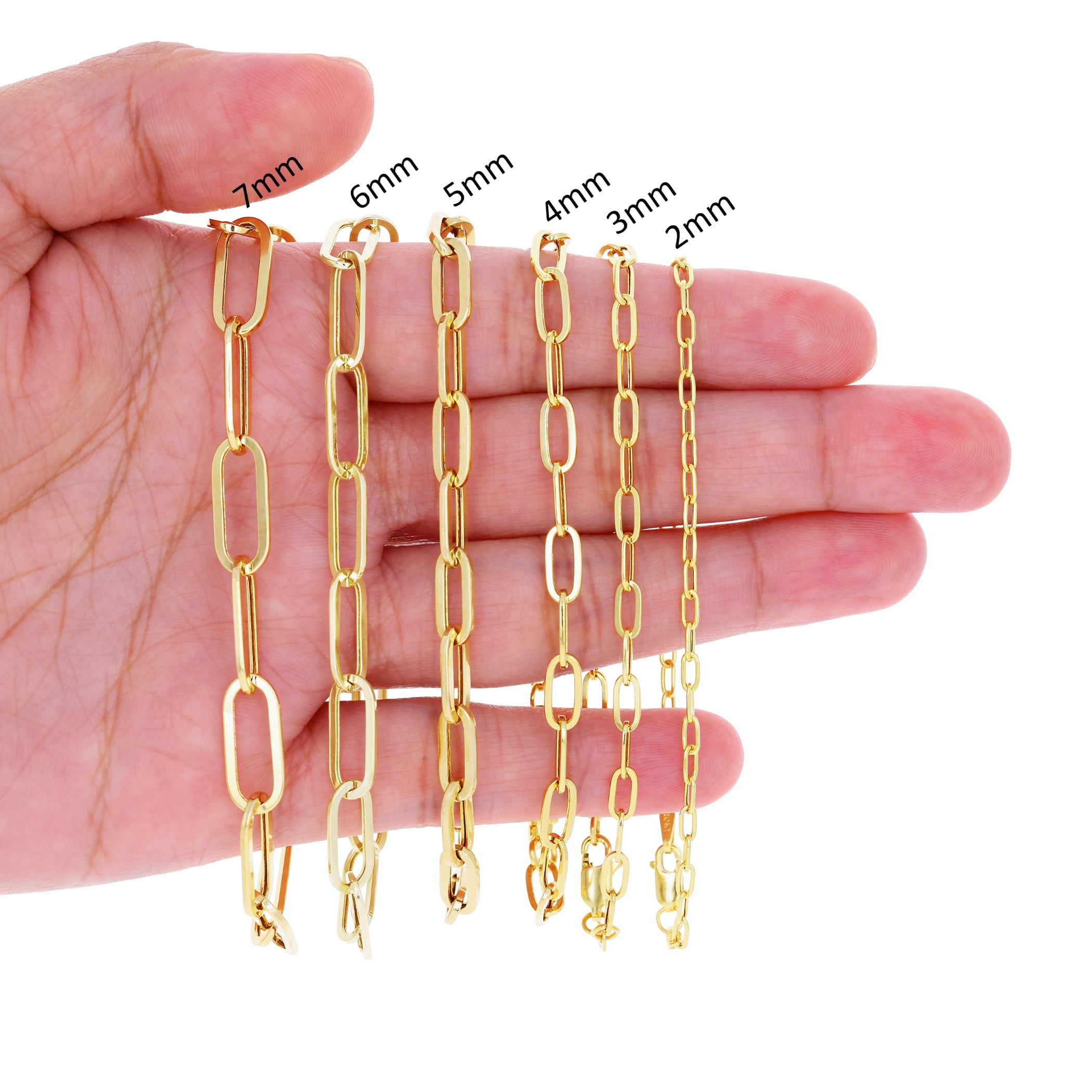 Nuragold 14K Real Yellow Gold Paperclip Chain Elongated Cable Link Necklace 16"-24" (2mm-7mm) Italian Jewelry for Men & Women