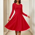 thumbnail image 2 of KHONTS Women's Crew Neck A-Line Mini Dress Long Sleeve Flowy Casual Dresses Elegant Going out Solid Color Slim Dress Red XXL, 2 of 4