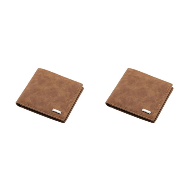 Guardurnaity Carteras de moda para hombre, tarjetero de diseño corto de PU, monedero de bolsillo con cremallera para hombre, bolso de mano, Color café corto 2piezas