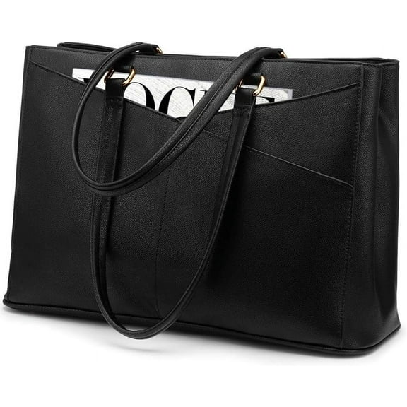 LOVEVOOK Laptop Tote Bag for Women 15.6 Inch Waterproof Leather Computer Bags Business Office Work Briefcase Black