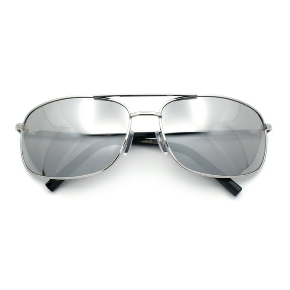 Mens Air Force Classic Narrow Rectangle Officer Cop Metal Rim Sunglasses Silver - Silver Mirror