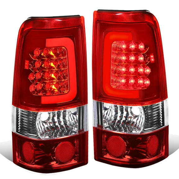 DNA Motoring For 99-03 Silverado Sierra LED C-Tube Bar Tail Light Rear Brake Lamps Pair Red/Chrome