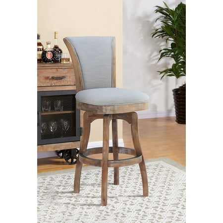 Raleigh 26" Counter Height Swivel Barstool in Distressed Oak Finish and Putty Ivory Linen
